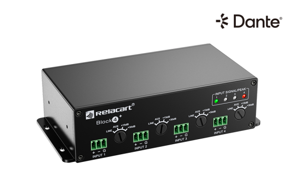 Interfaz de audio red DANTE. RELACART BLOCK4+