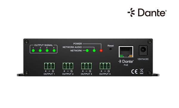 Interfaz de audio red DANTE. RELACART BLOCK4+