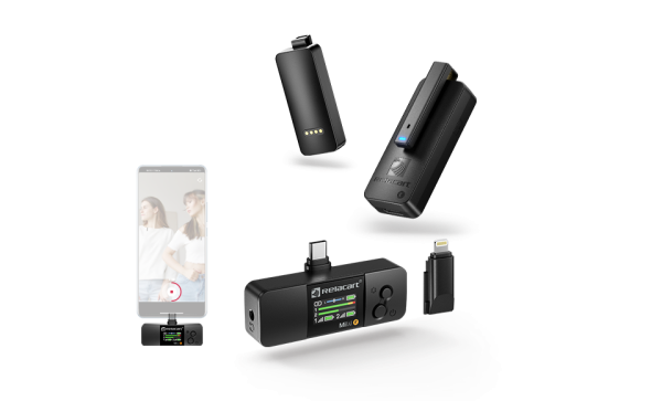 Mini sistema de micrófono inalámbrico de doble canal, USB C + Lightning. RELACART Mi3