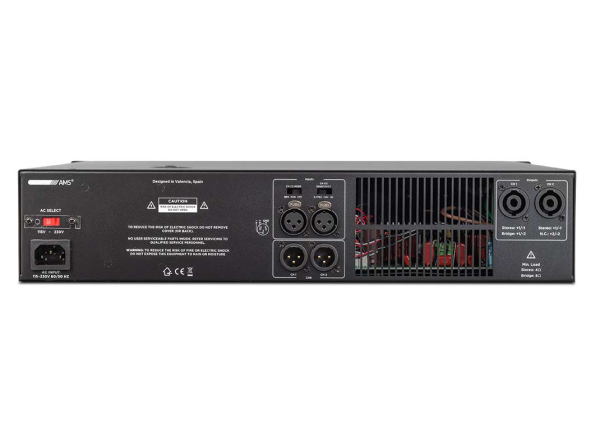 Amplificador profesional de audio. 2 x 850 W @ 4 Ohm. Modo de funcionamiento estéreo/bridge. AMS AP 1702