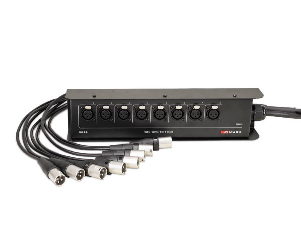 Caja de conexionado de audio. 8 canales. 10 metros 8x XLR3M aéreos – 8x XLR3H base. MARK MLS 8 – 8