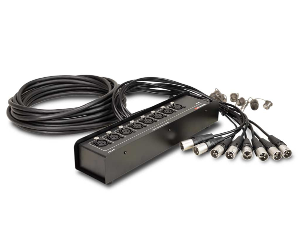 Caja de conexionado de audio. 8 canales. 10 metros 8x XLR3M aéreos – 8x XLR3H base. MARK MLS 8 – 8