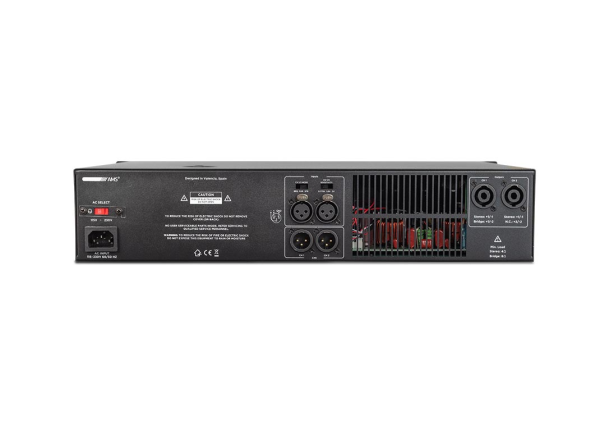 Amplificador profesional de audio. 2 x 1200 W @ 4 Ohm. Modo de funcionamiento estéreo/bridge. AMS AP 2402