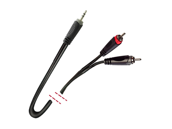 Cable señal audio. Minijack TRS 3.5 mm macho – 2 RCA macho. 2 conductores+malla. 6mt. MARK MK 72