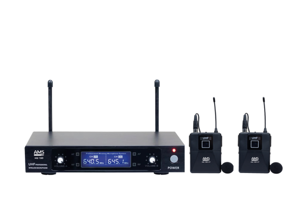 Sistema inalámbrico UHF. 2 canales. 2 petacas+2 micro solapero. AMS MU 150LV