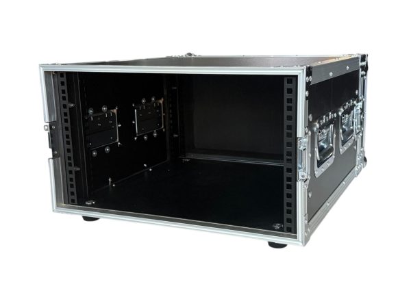 Case rack 6U, tapa frontal y trasera, construido en madera y aluminio.