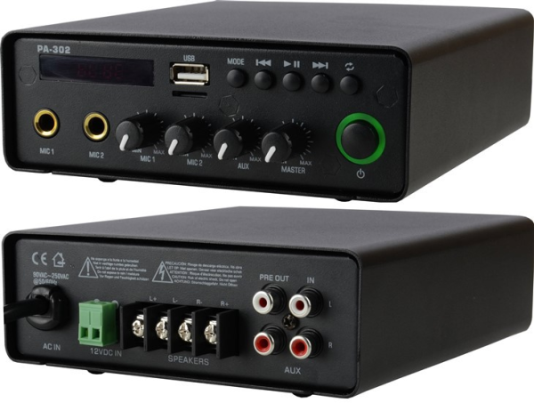 Amplificador de audio 30w, instalación, domestico, 4-8ohm, aux, usb, bt, line out, mic. KUNNEN PA302MBT