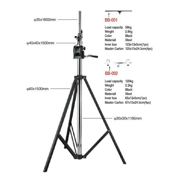 Trípode con malacate, luces, truss, 4mt, 90kg. INZZANE BL001