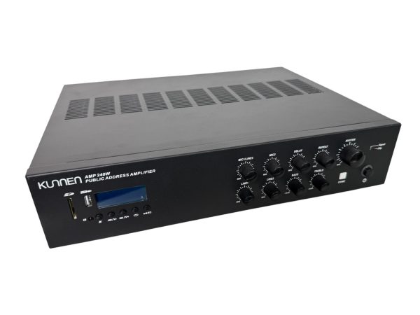 Amplificador de audio, 70/100v, 8 Ohm, instalación, BT, USB 240w. KUNNEN HY 2240 MBT