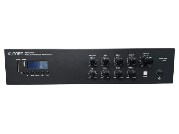 Amplificador de audio, 70/100v, 8 Ohm, instalación, BT, USB 240w. KUNNEN HY 2240 MBT